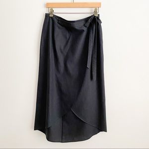 ASOS high-low linen tulip wrap skirt, black linen
